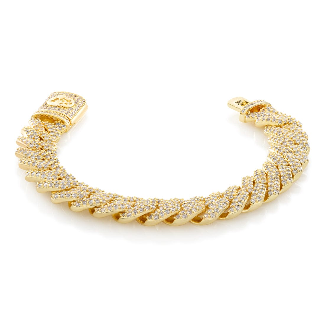 15mm Iced Diamond Cut Miami Cuban Link Bracelet in Gold Plated / 14K Gold / 7" by King Ice