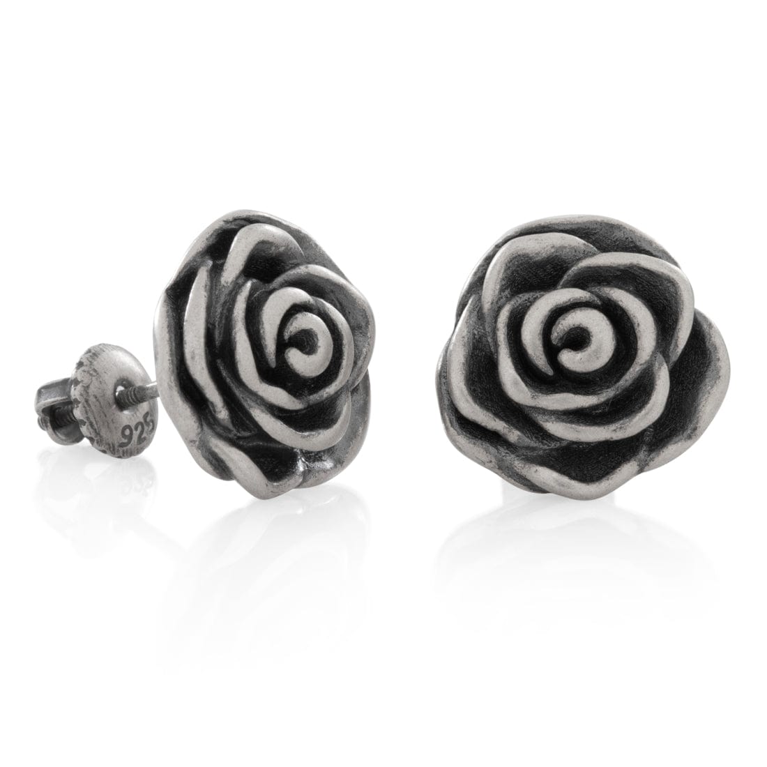 Antique Rose Earrings in Sterling Silver / White Gold / 12mm by King Ice