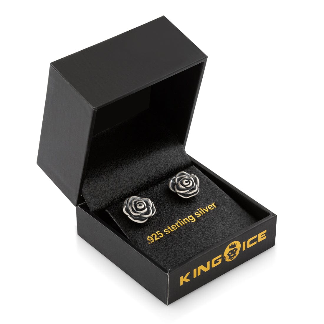 Antique Rose Earrings in Sterling Silver / White Gold / 12mm by King Ice