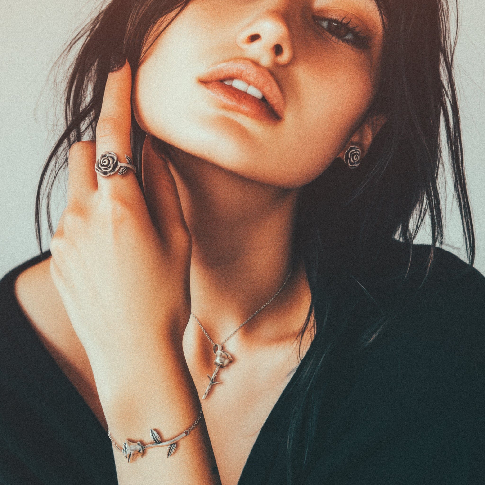 Antique Rose Earrings in Sterling Silver / White Gold / 12mm by King Ice