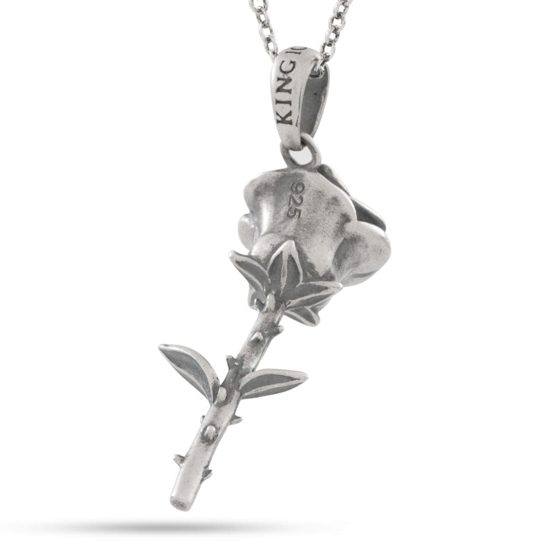Antique Rose Necklace in Sterling Silver / White Gold / 1.6" by King Ice