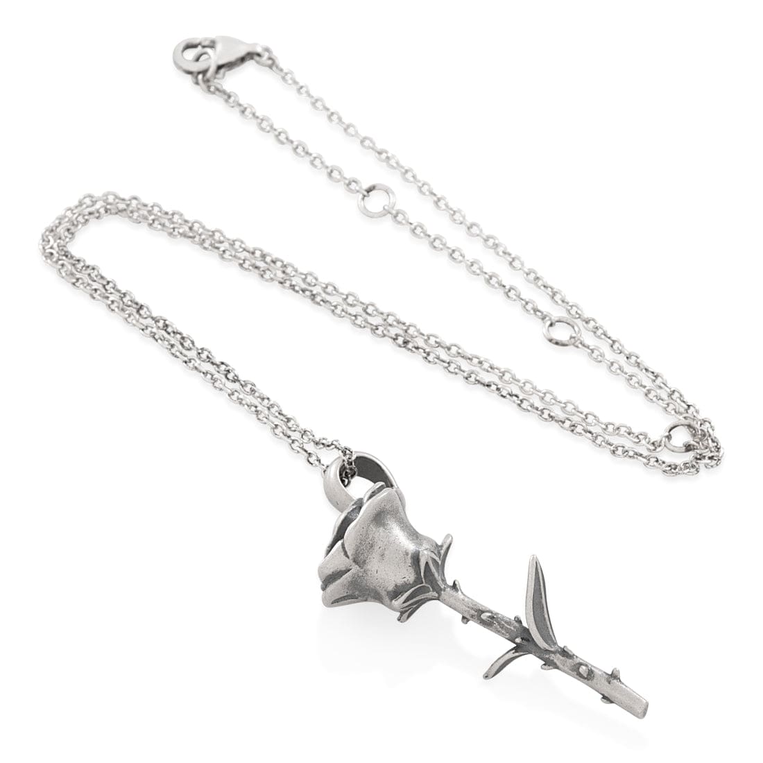 Antique Rose Necklace in Sterling Silver / White Gold / 1.6" by King Ice