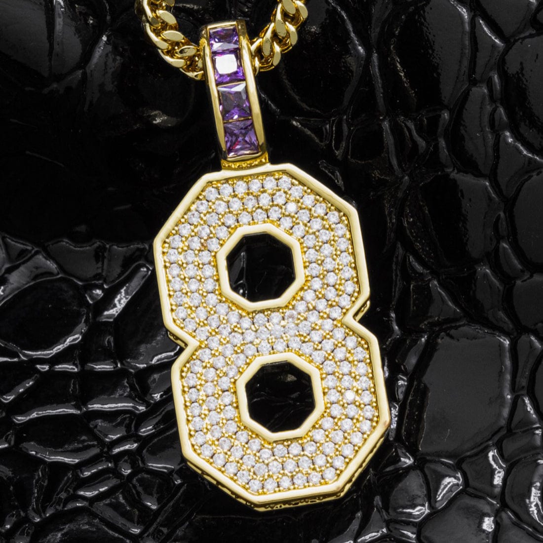 Black Mamba Classic Number 8 Necklace in 14K Gold / 1.7" by King Ice