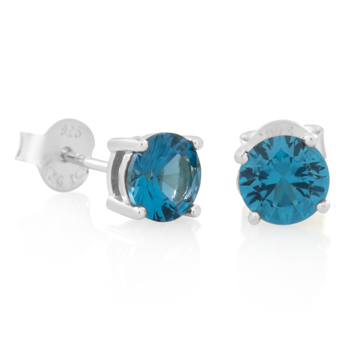 Blue Brilliant-Cut Stud Earrings in Sterling Silver / White Gold / 6mm by King Ice
