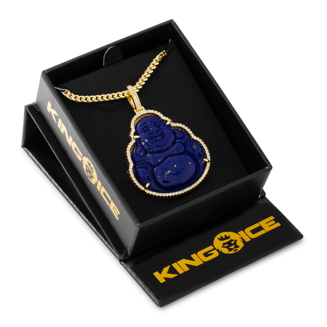 Blue Lapis Buddha Necklace in 14K Gold / 1.4" by King Ice