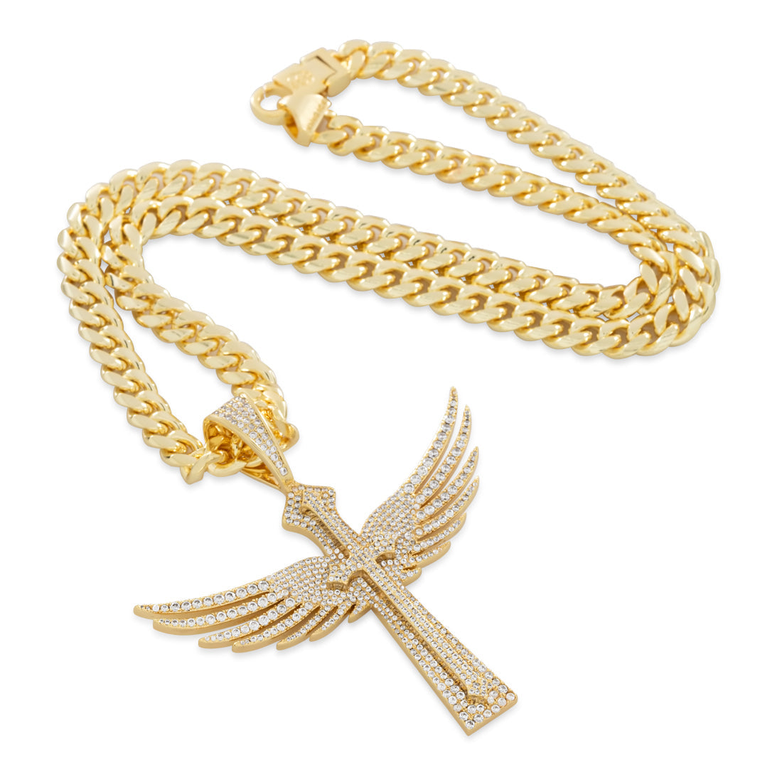Cross of Heaven and Earth Necklace in 14K Gold / 2.9" by King Ice