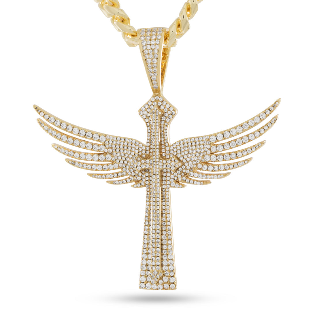 Cross of Heaven and Earth Necklace in 14K Gold / 2.9" by King Ice