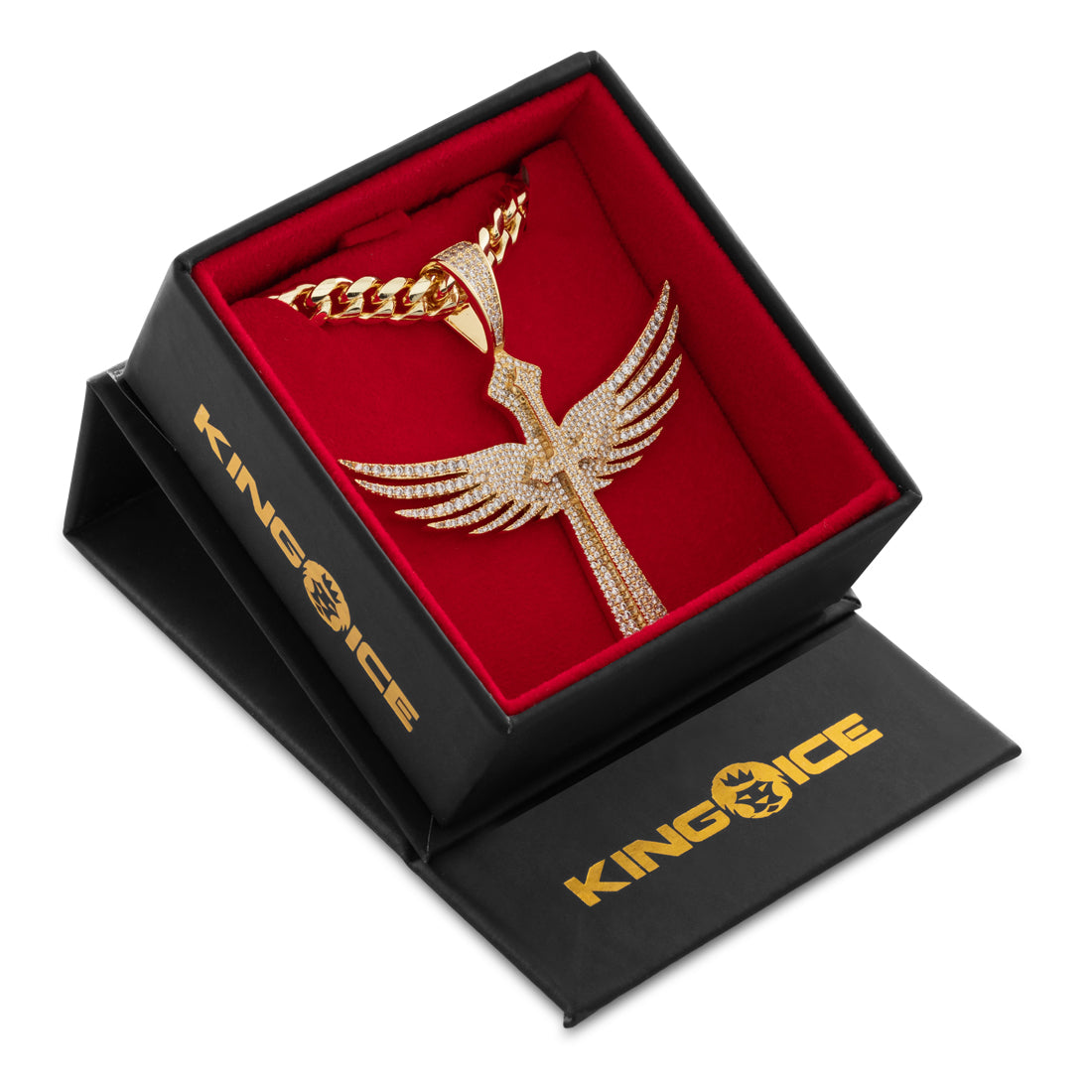 Cross of Heaven and Earth Necklace in 14K Gold / 2.9" by King Ice