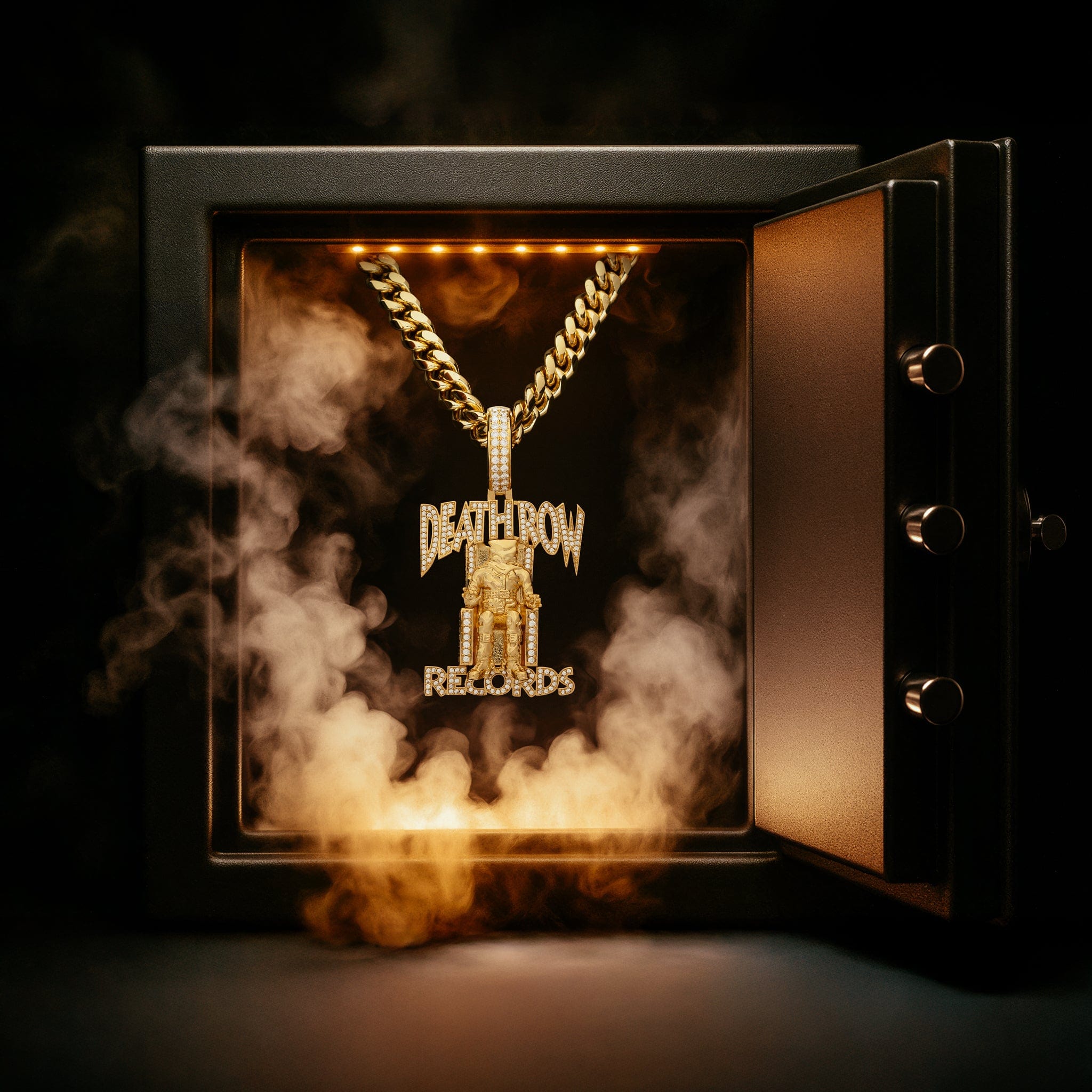 Death Row Records x King Ice - Iced Logo Necklace in 14K Gold / 2.3" by King Ice