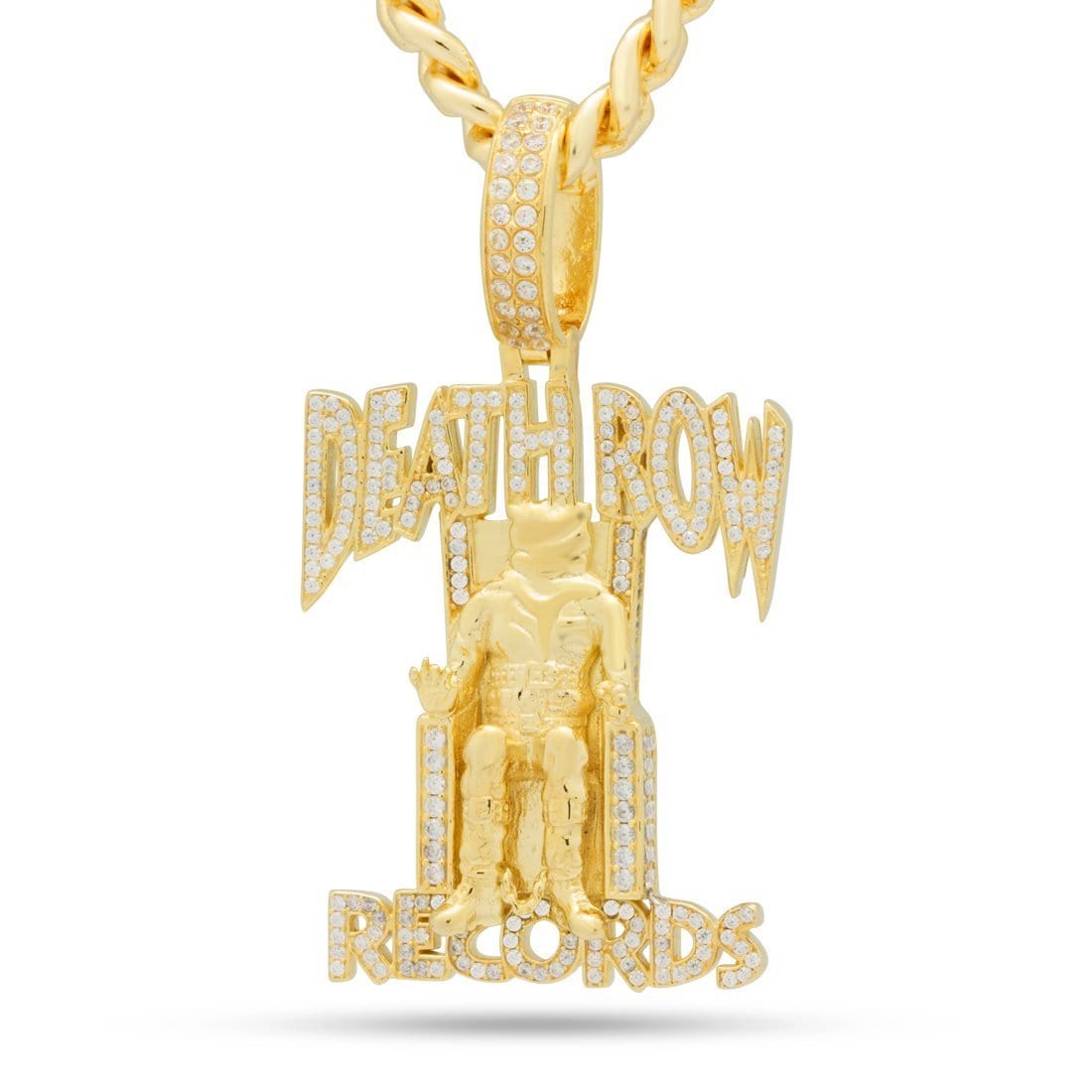 Death Row Records x King Ice - Solid Gold Iced Logo Necklace  in  Solid Gold / 14K Gold / 2.3" Mens Necklaces