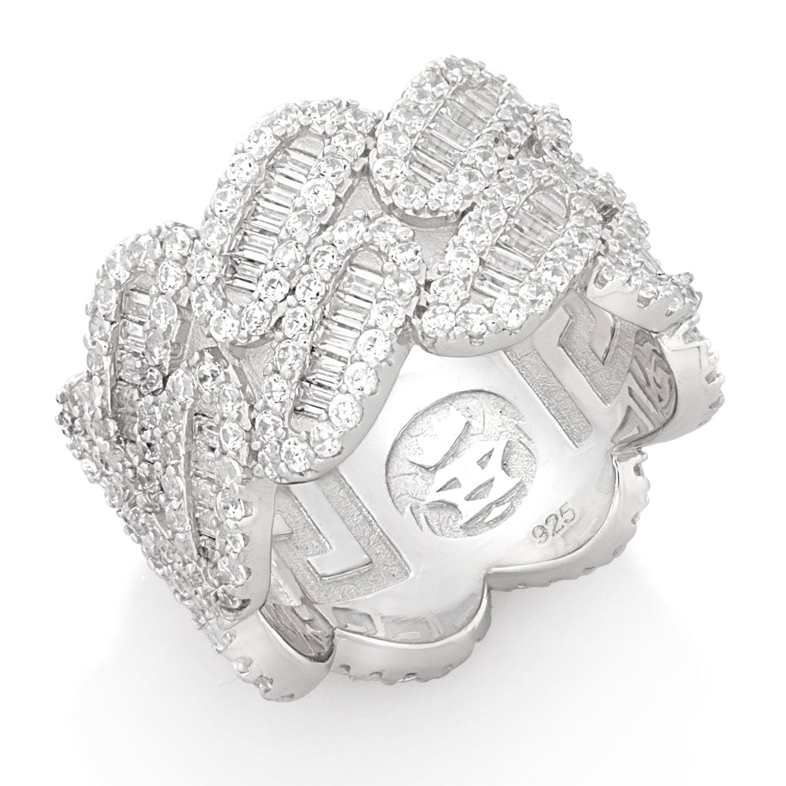 Diamond-Cut Miami Cuban Link Ring in Sterling Silver / White Gold / 7 by King Ice