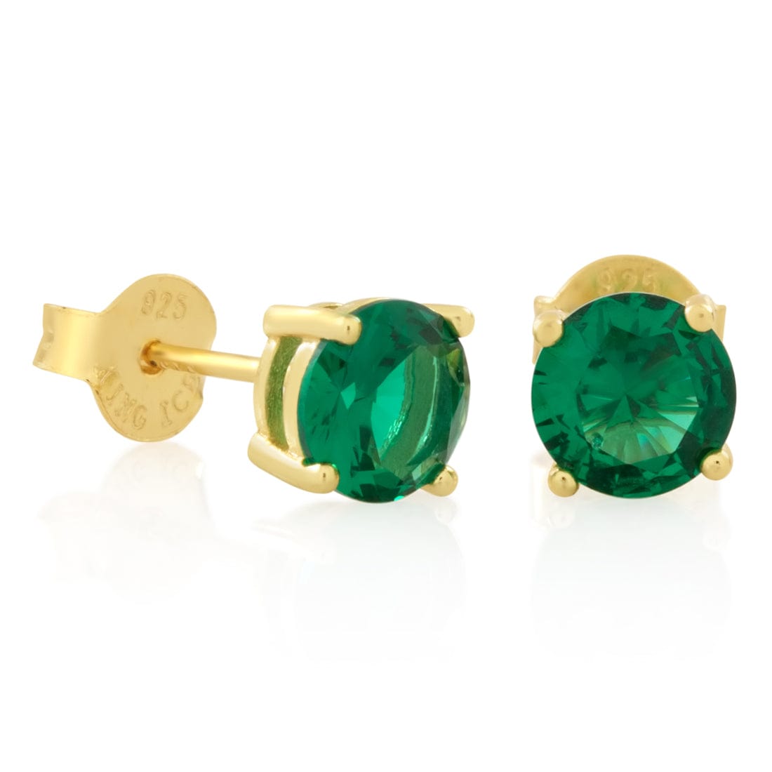 Green Brilliant-Cut Stud Earrings in Sterling Silver / 14K Vermeil / 6mm by King Ice