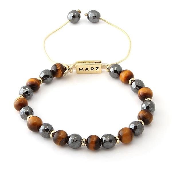 Hematite Tigers Eye Bracelet by MARZ in 14K Gold / Adjustable by King Ice