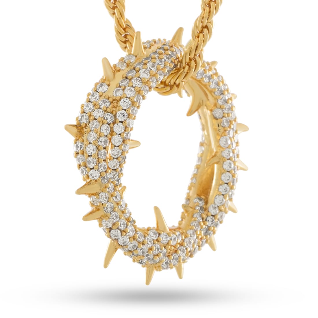 Iced Crown of Thorns Necklace in 1.4” / 14K Gold by King Ice