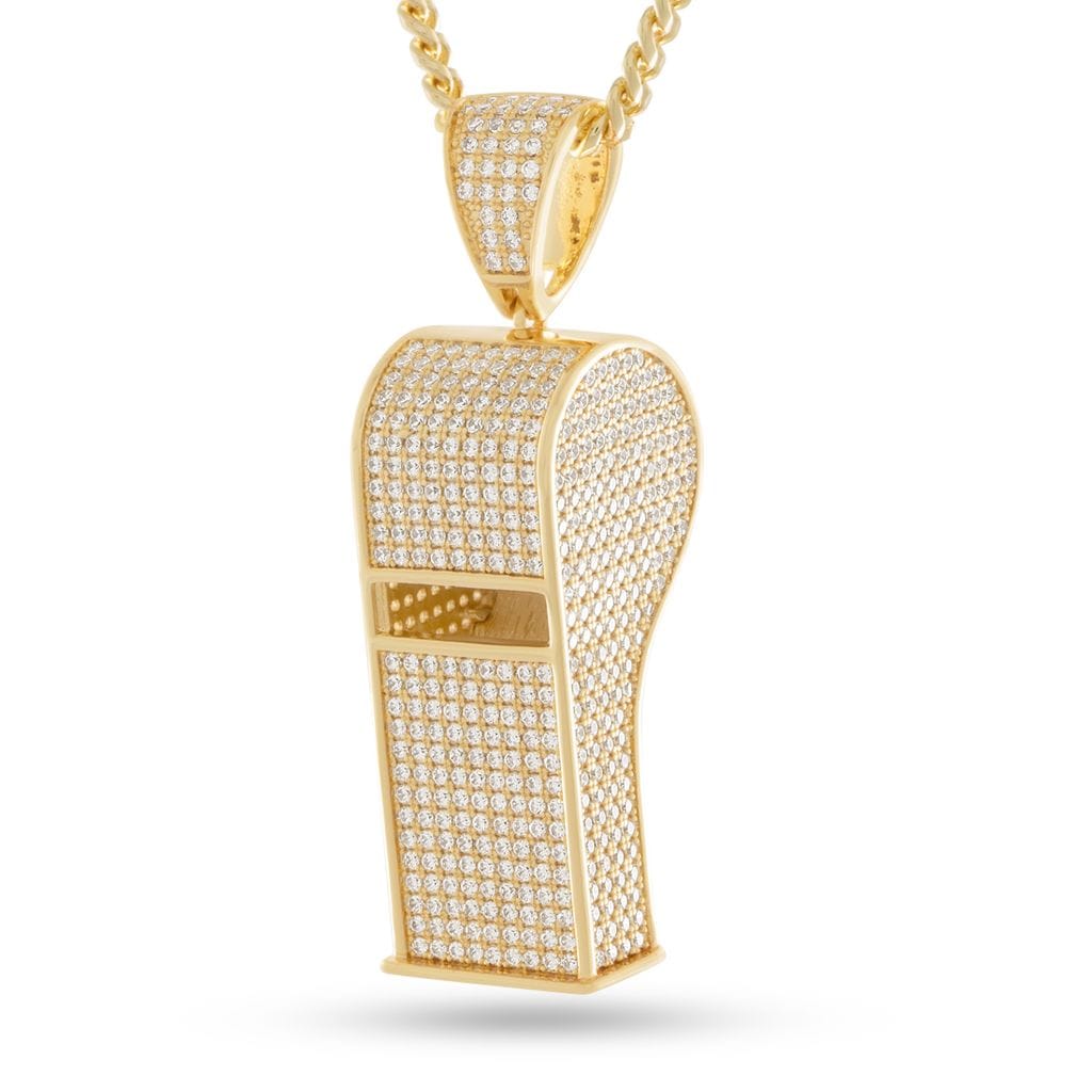 Iced Final Call Whistle Necklace in 14K Gold / 1.5" by King Ice