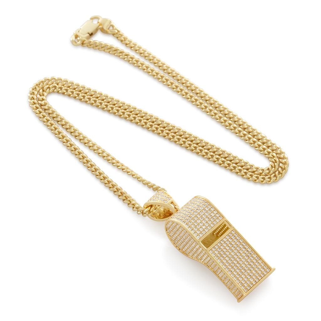Iced Final Call Whistle Necklace in 14K Gold / 1.5" by King Ice