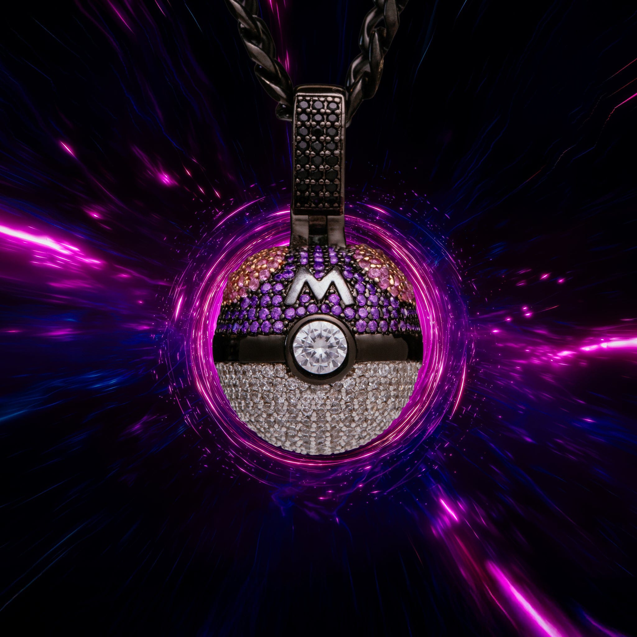 King Ice | Pokémon - Master Ball Necklace in Black Gold / 1.1" by King Ice