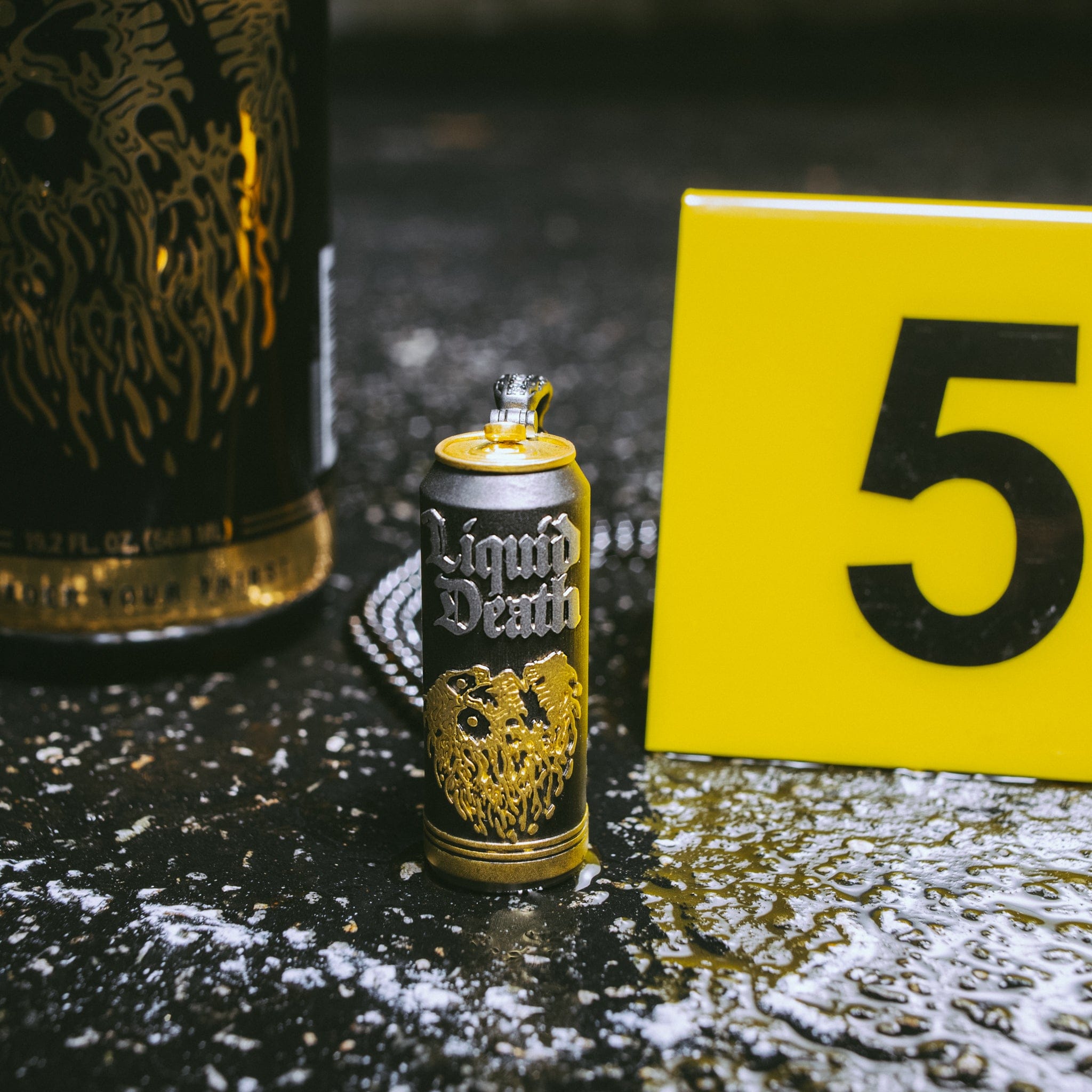 Liquid Death x King Ice - Sparkling Water Can Necklace in Black Gold / 2.6" by King Ice