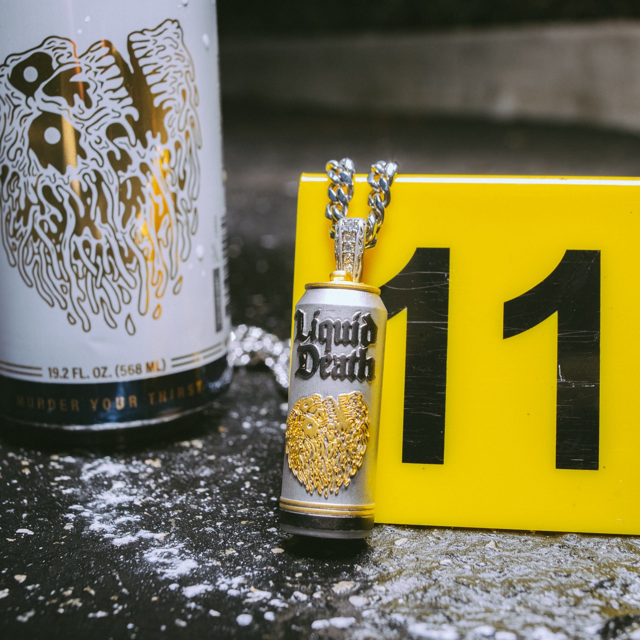 Liquid Death x King Ice - Still Water Can Necklace in White Gold / 2.6" by King Ice