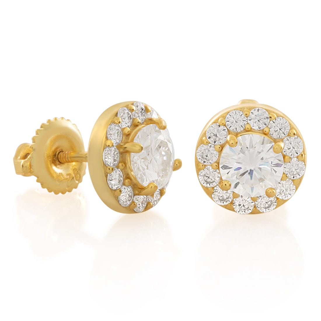 Moissanite Halo Brilliant-Cut Stud Earrings in Sterling Silver / 14K Gold / 6mm by King Ice