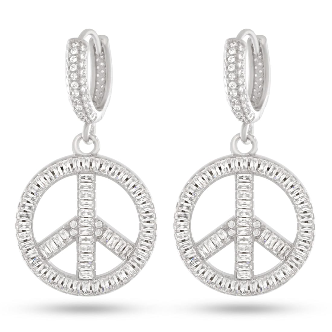 Peace and Love Earrings in Sterling Silver / White Gold by King Ice