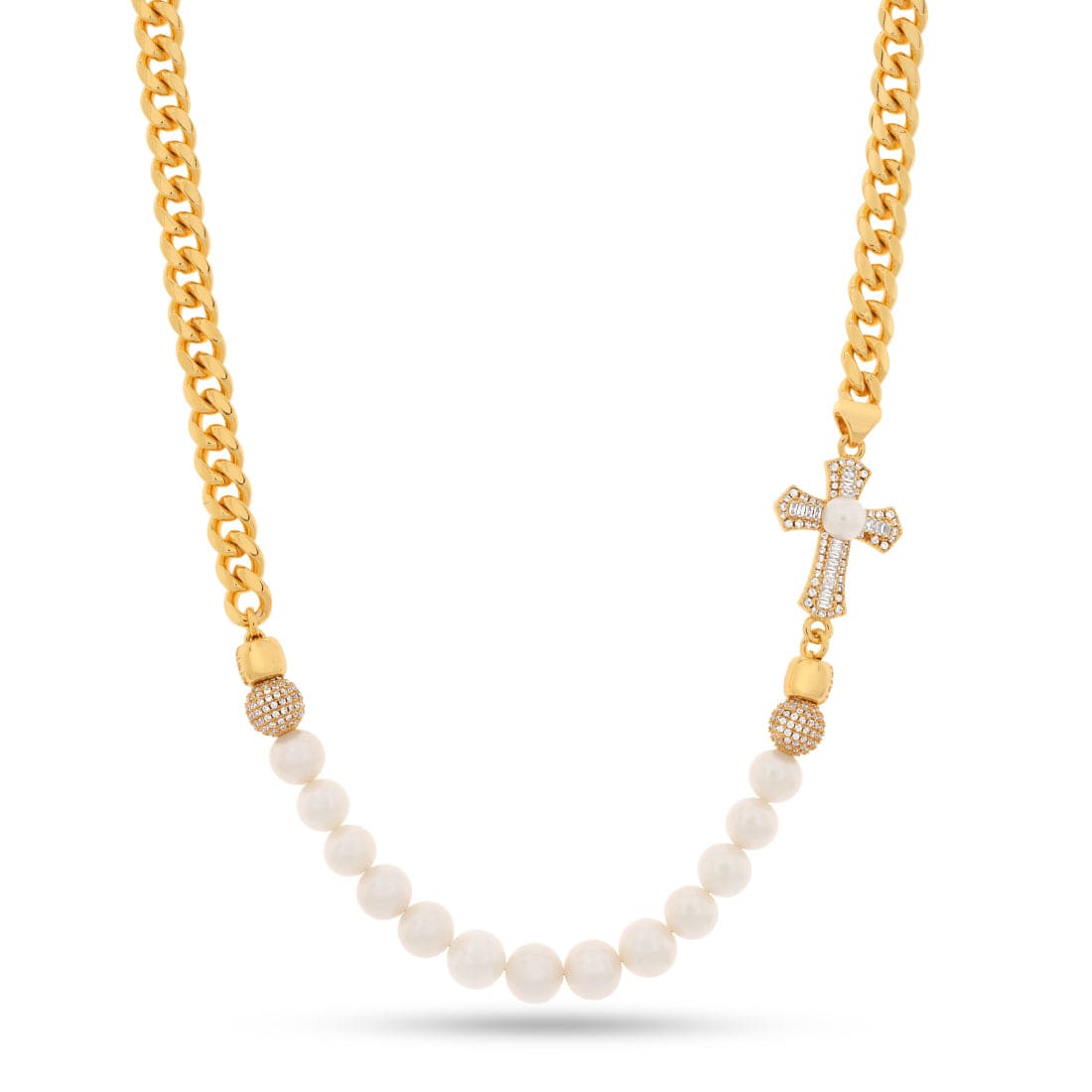 Pearl of Wisdom Cross Chain  in  Gold Plated / 14K Gold / 20" Mens Chains
