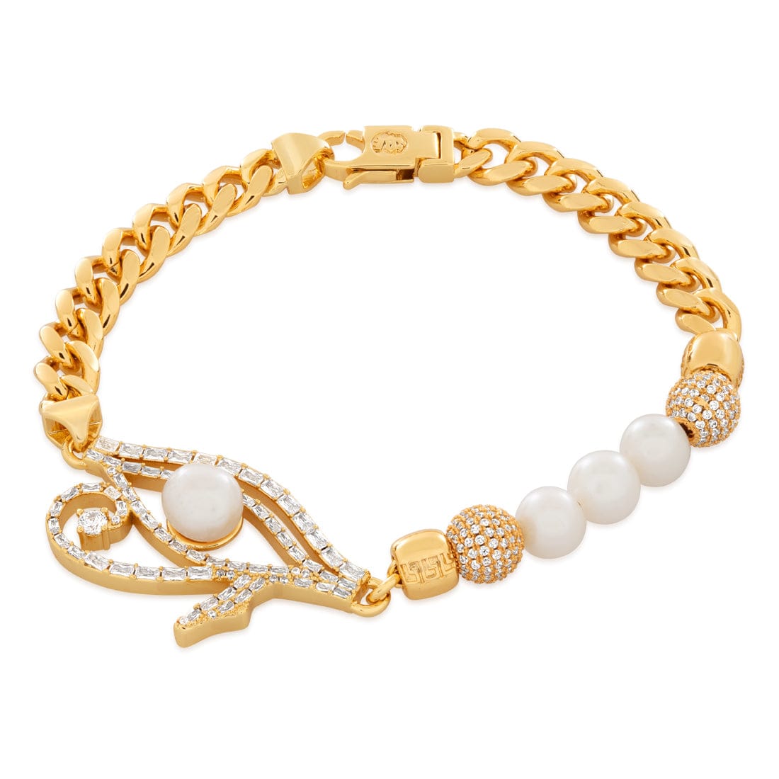 Pearl of Wisdom Eye of Ra Bracelet in Gold Plated / 14K Gold / 8" by King Ice