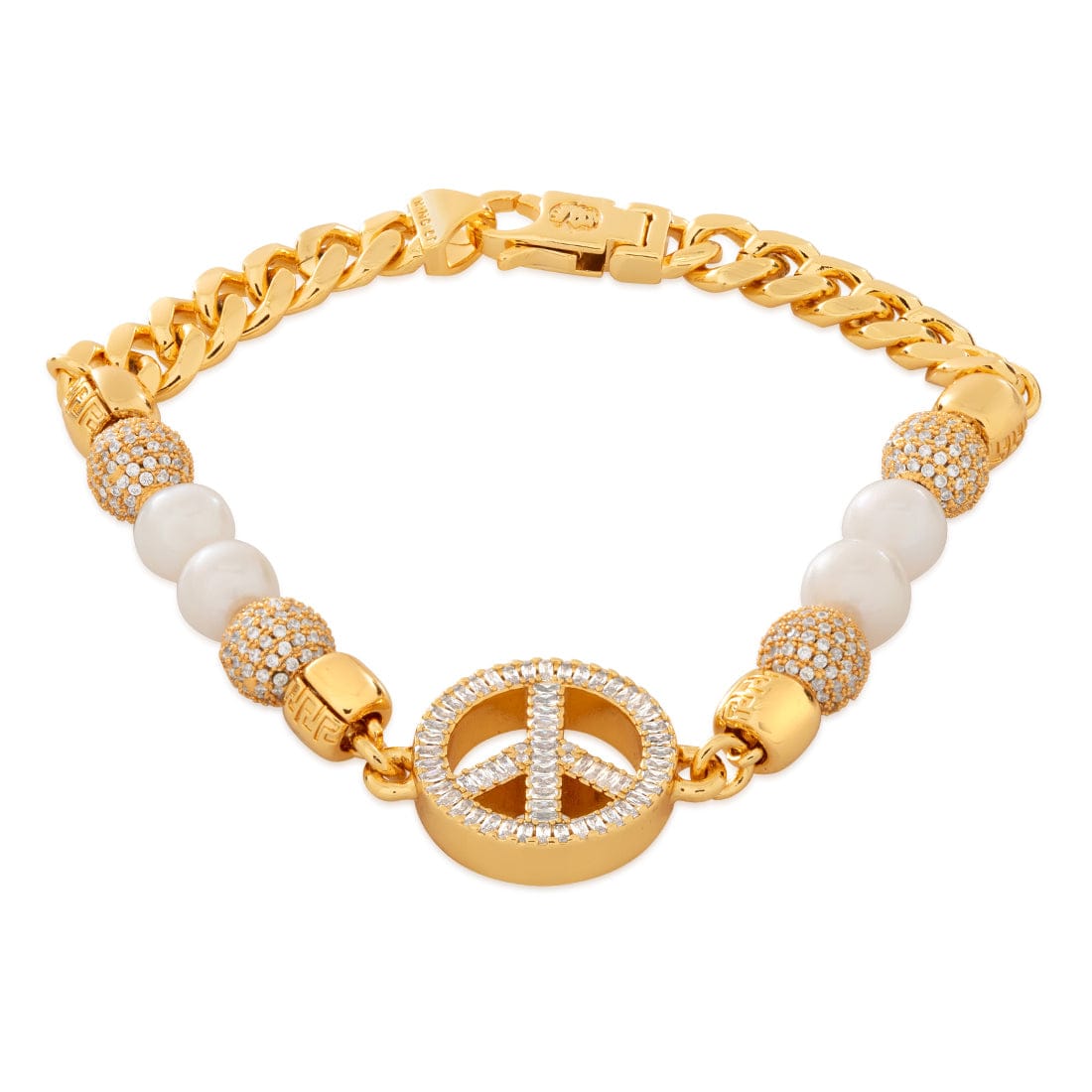 Pearl of Wisdom Peace Bracelet in Gold Plated / 14K Gold / 8" by King Ice