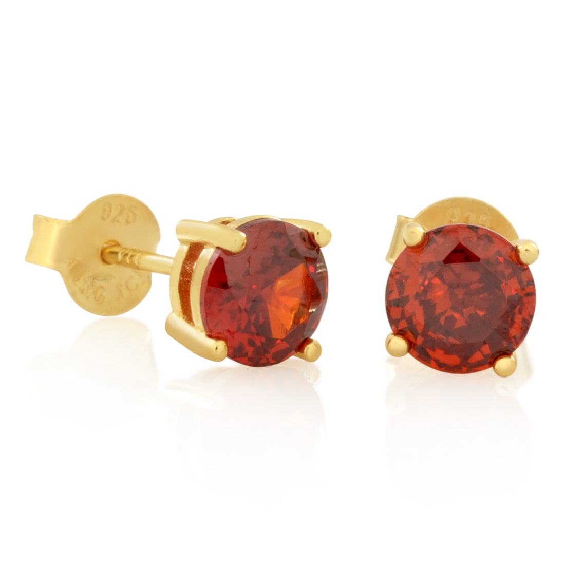 Red Brilliant-Cut Stud Earrings in Sterling Silver / 14K Vermeil / 6mm by King Ice