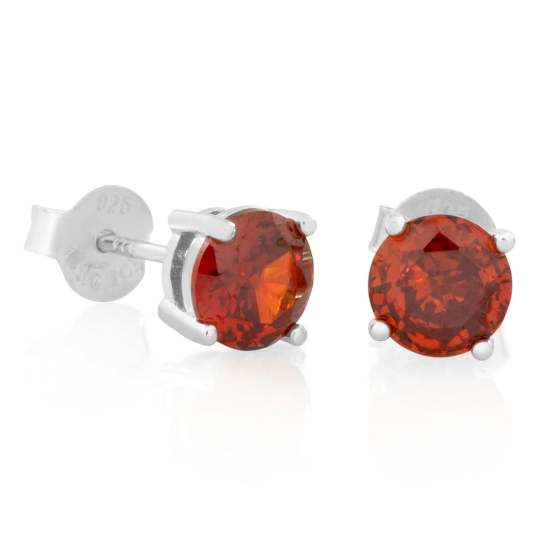 Red Brilliant-Cut Stud Earrings in Sterling Silver / White Gold / 6mm by King Ice