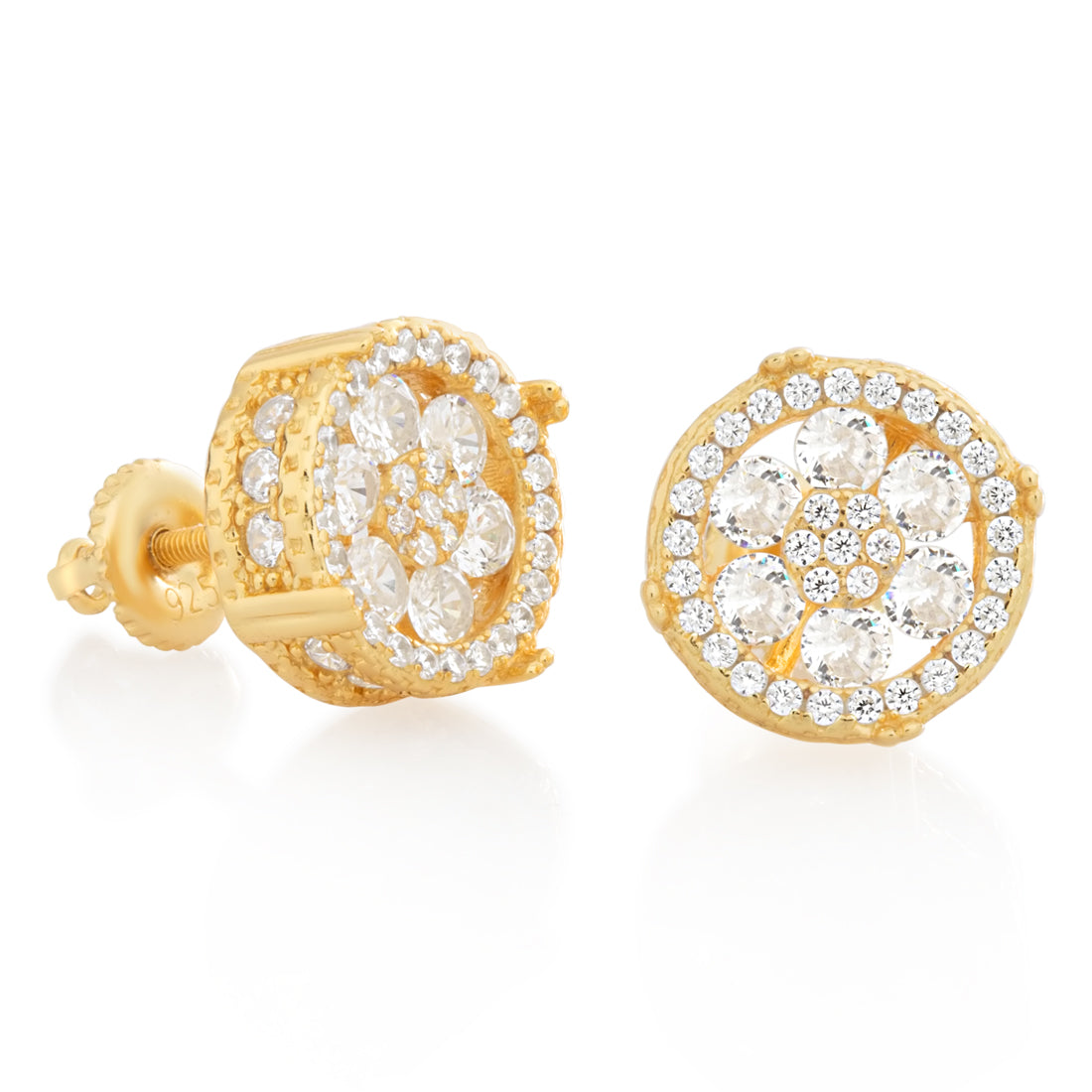 Round Cluster Stud Earrings in Sterling Silver / 14K Vermeil / 12mm by King Ice