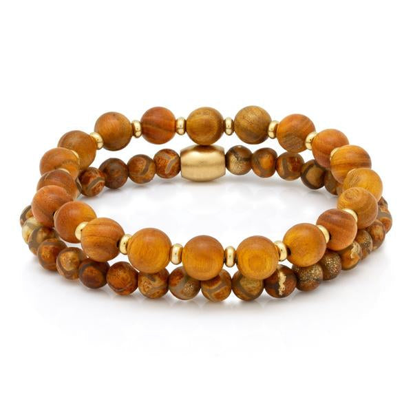 Sandalwood Set Bracelet by MARZ in 14K Gold / Stretch by King Ice