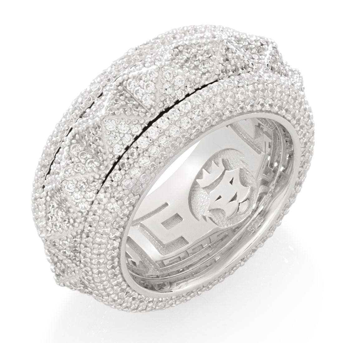 Spike-Studded Icy Spinner Ring in Sterling Silver / White Gold / 7 by King Ice