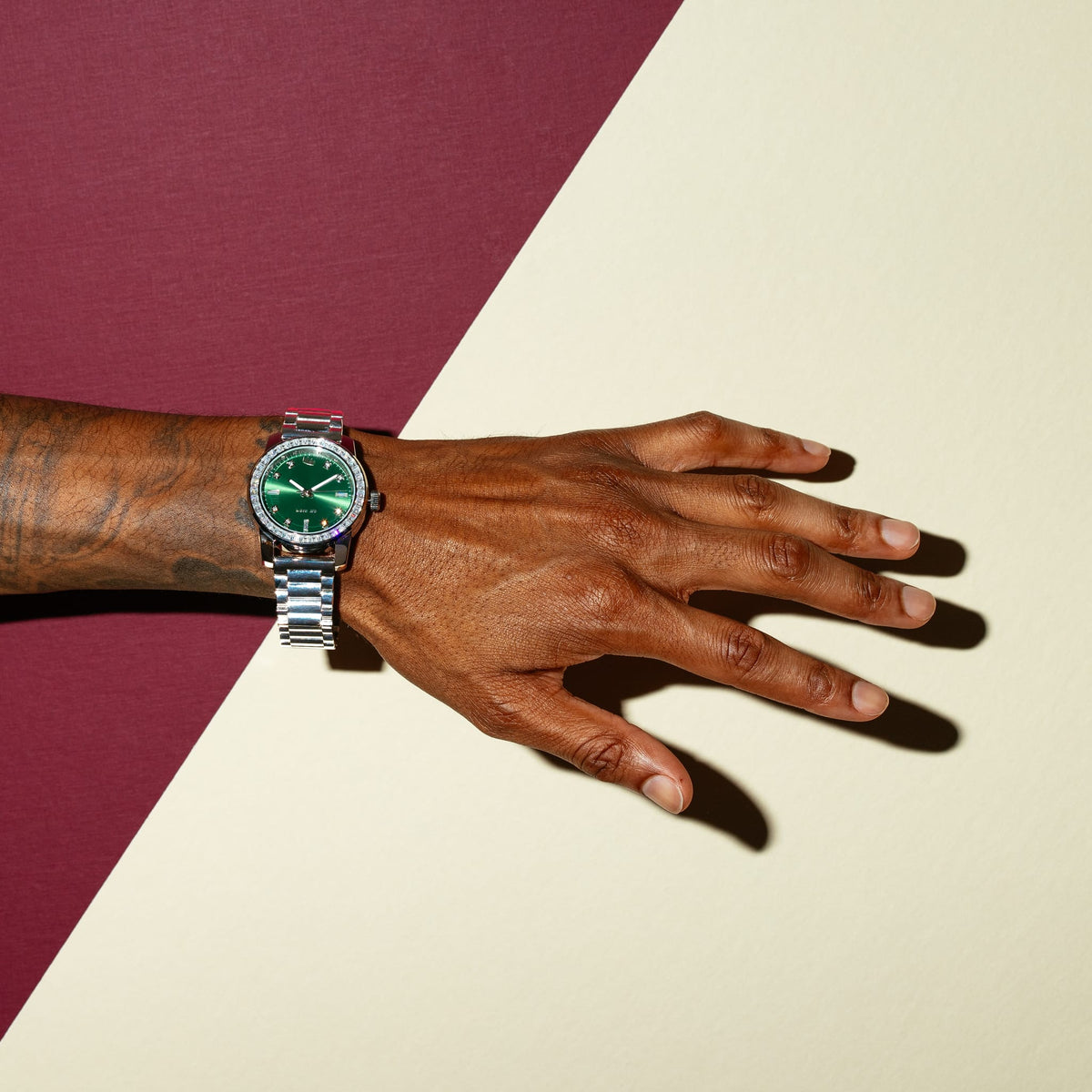 Sunset Automatic Watch: Silver Case / Forest Dial in by King Ice