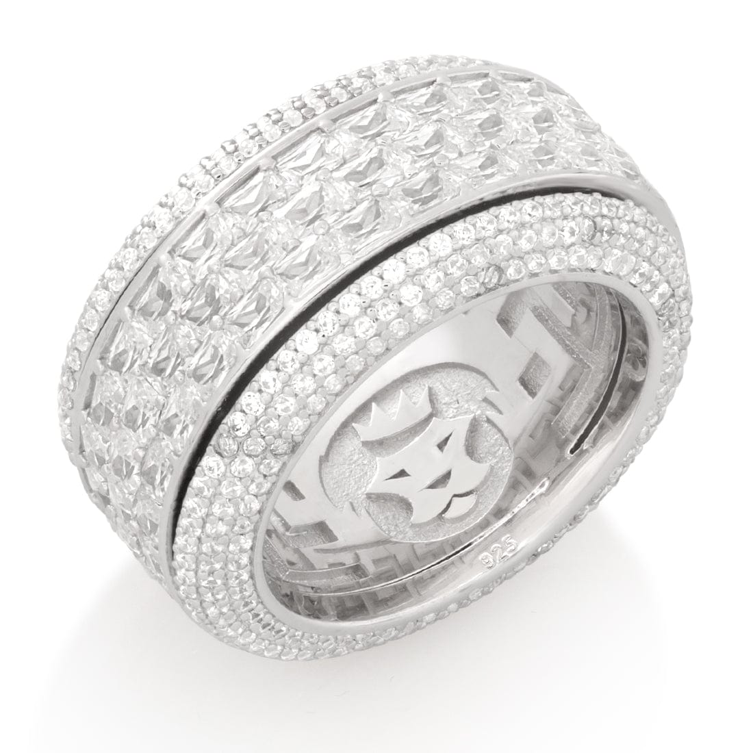 Triple-Row Icy Spinner Ring in Sterling Silver / White Gold / 7 by King Ice