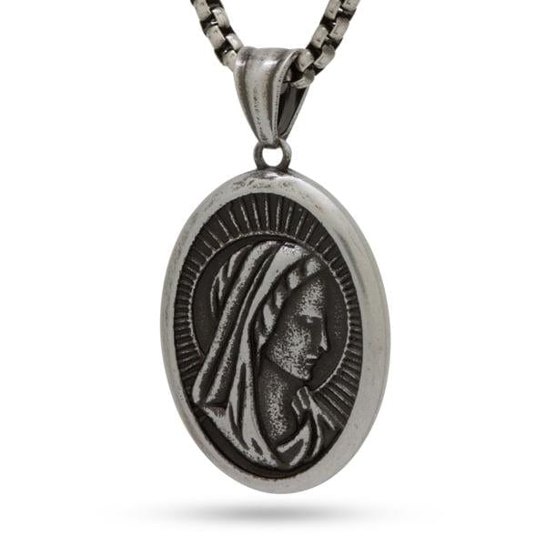 Virgin Mary Portrait Necklace in White Gold by King Ice