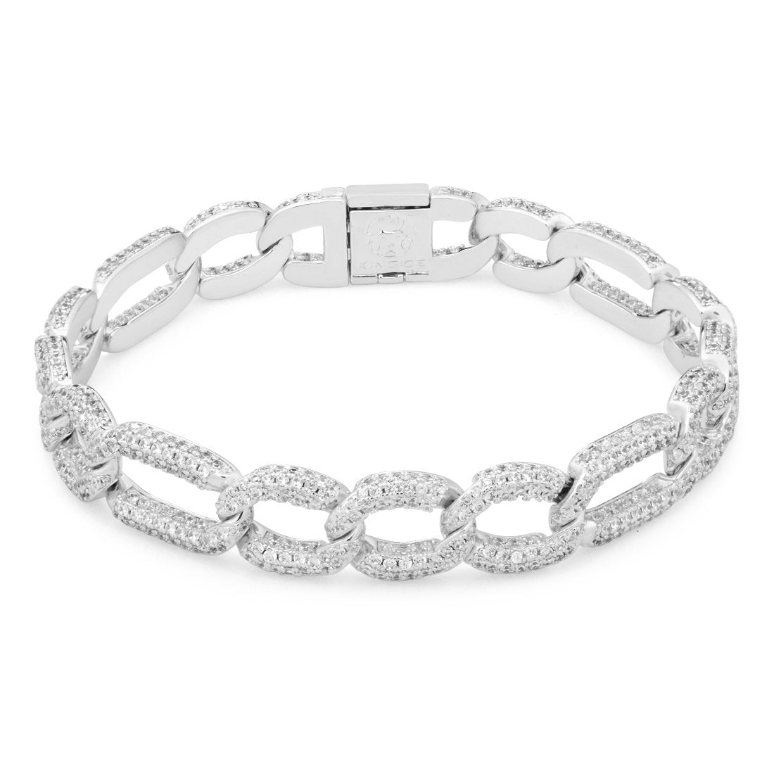 Gold Plated / White Gold / 8" 10mm Iced Figaro Bracelet BRX14113-Silver-8
