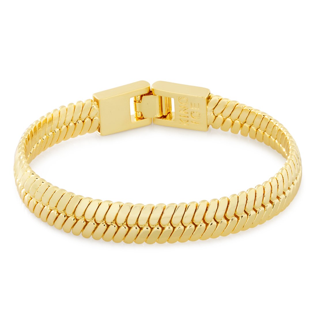 10mm Thick Herringbone Bracelet in Gold Plated / 14K Gold / 8" by King Ice