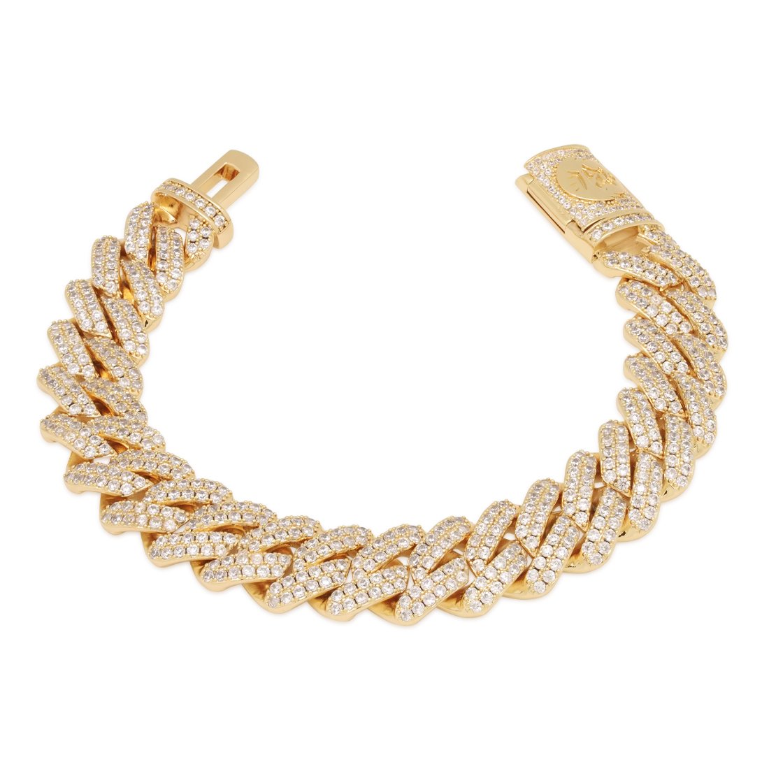 14K Gold / 7" 12mm Iced Diamond Cut Miami Cuban Bracelet BRX14105-GOLD-7