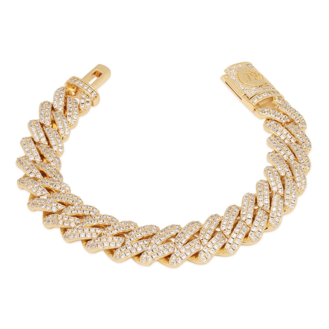 12mm Iced Diamond Cut Miami Cuban Link Bracelet in 14K Gold / 7" by King Ice