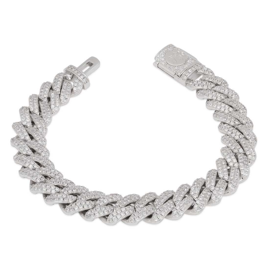 12mm Iced Diamond Cut Miami Cuban Link Bracelet in White Gold / 7" by King Ice