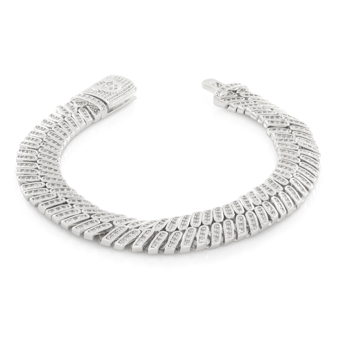 12mm Iced Herringbone Bracelet in Gold Plated / White Gold / 8" by King Ice