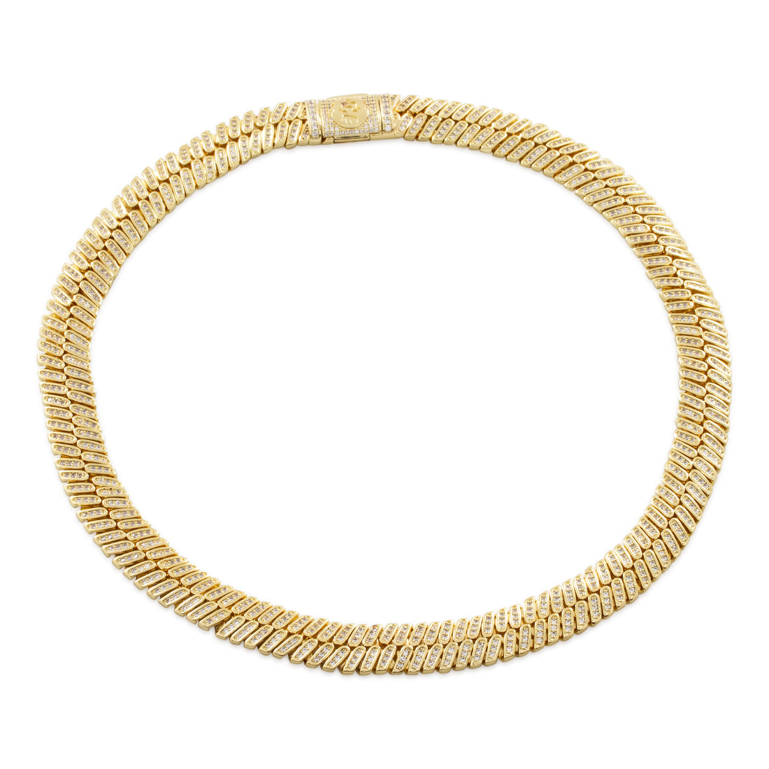 12mm Iced Herringbone Chain in Gold Plated / 14K Gold / 18" by King Ice