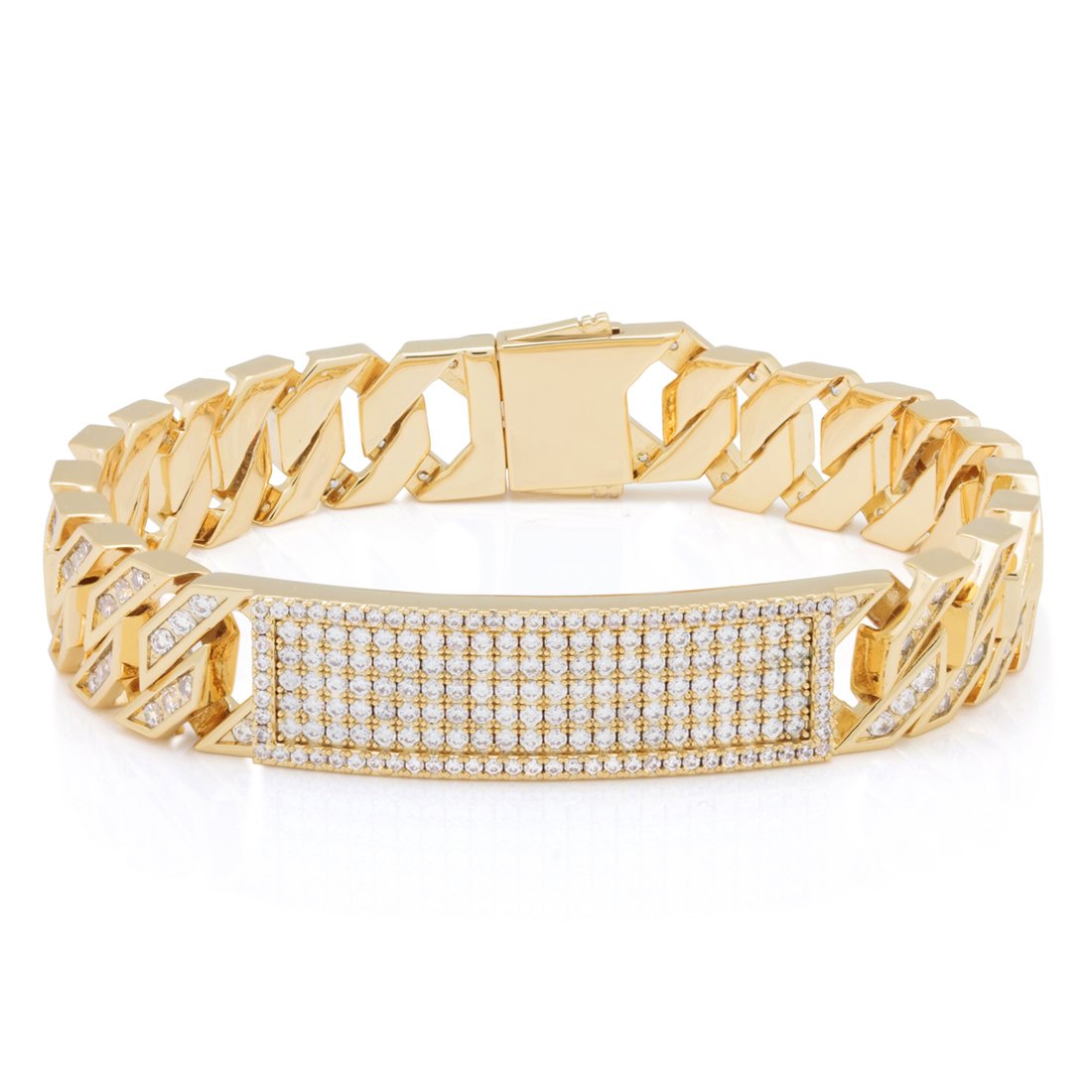 12mm Iced Miami Cuban Link ID Bracelet in 14K Gold / 8" by King Ice