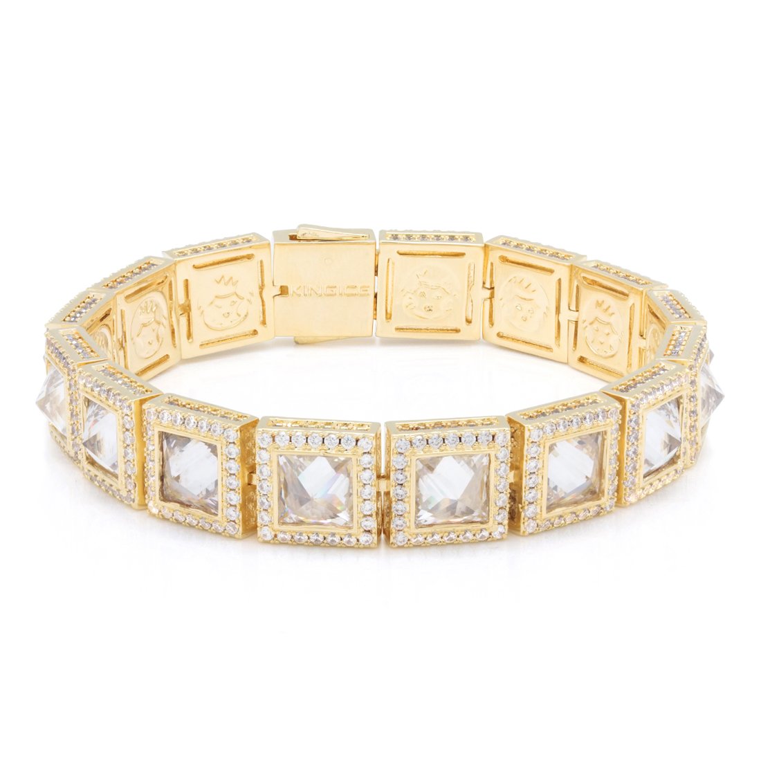 12mm Pyramid Studded Tennis Bracelet in 14K Gold / 8" by King Ice