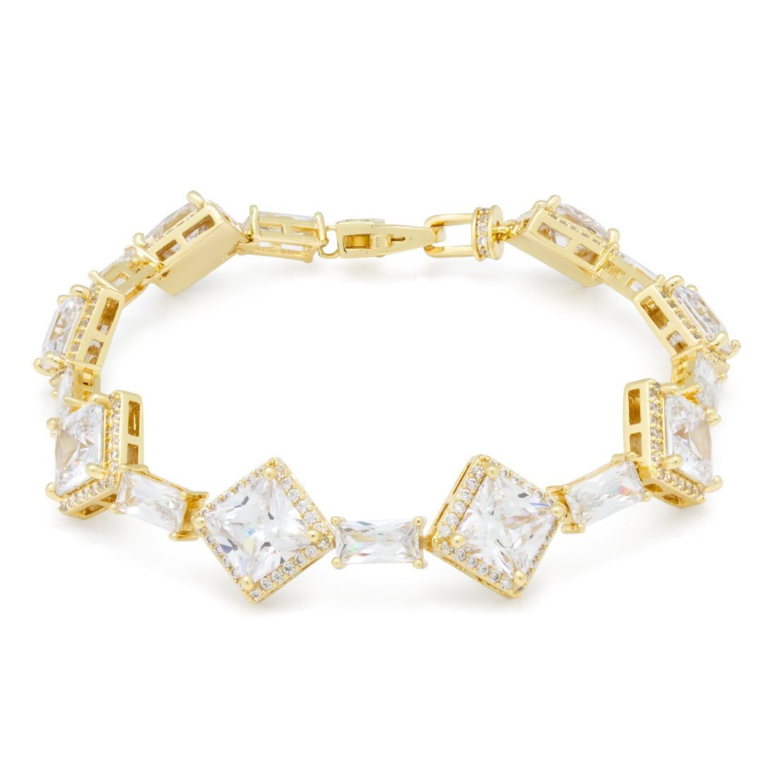 14mm Clustered Princess-Cut Tennis Bracelet in 14K Gold / 8" by King Ice