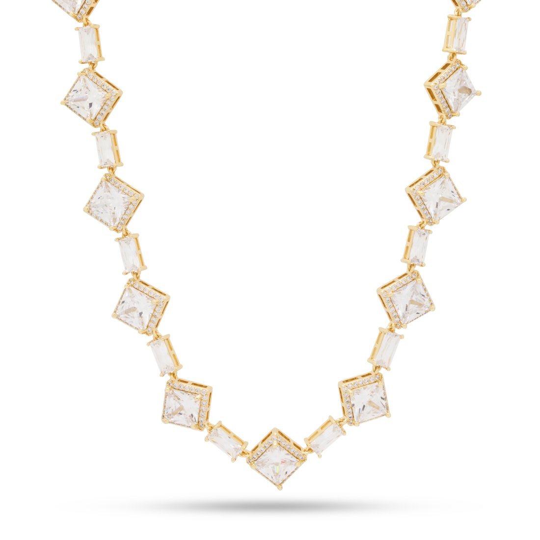 14mm Clustered Princess-Cut Tennis Chain in Gold Plated / 14K Gold / 18" by King Ice