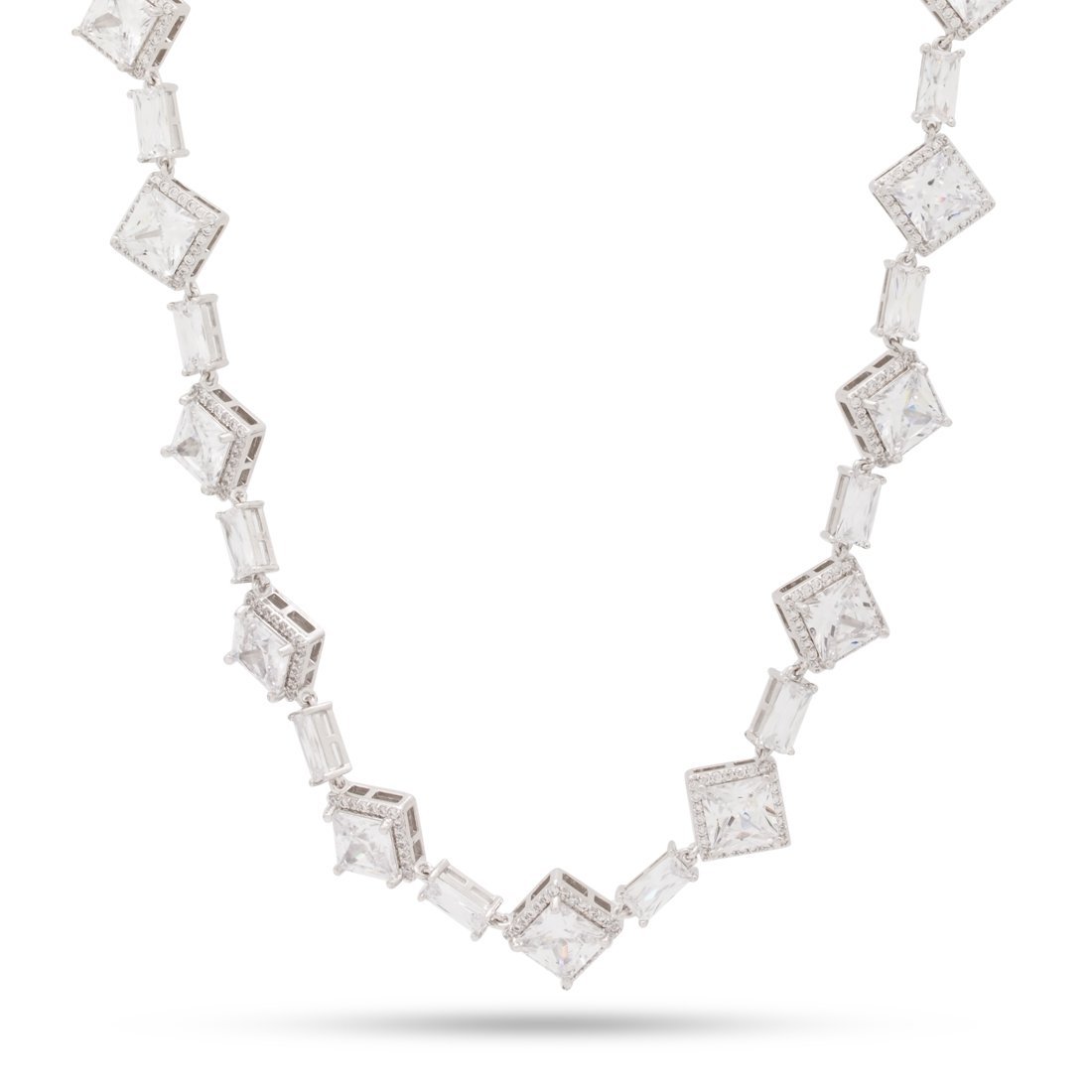 14mm Clustered Princess-Cut Tennis Chain in Gold Plated / White Gold / 18" by King Ice