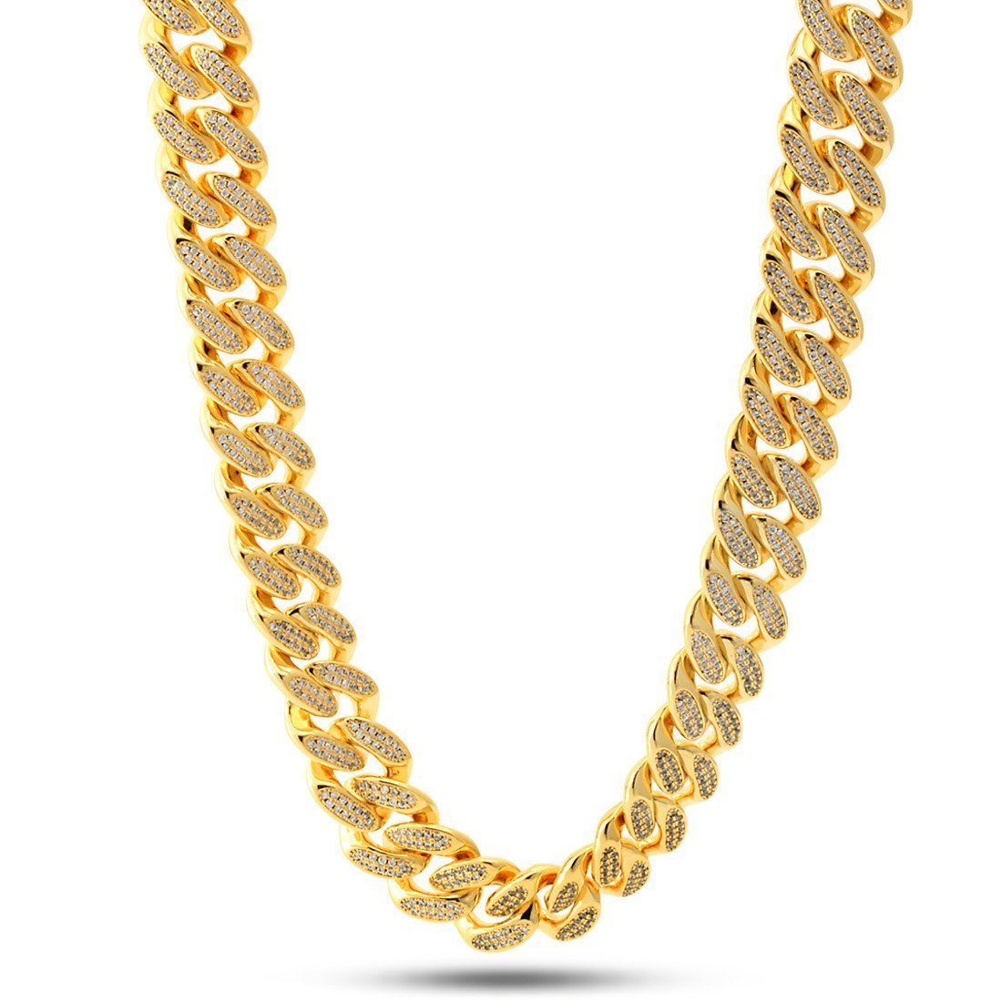 15mm Classic Iced Miami Cuban Link Chain in Gold Plated / 14K Gold / 18" by King Ice
