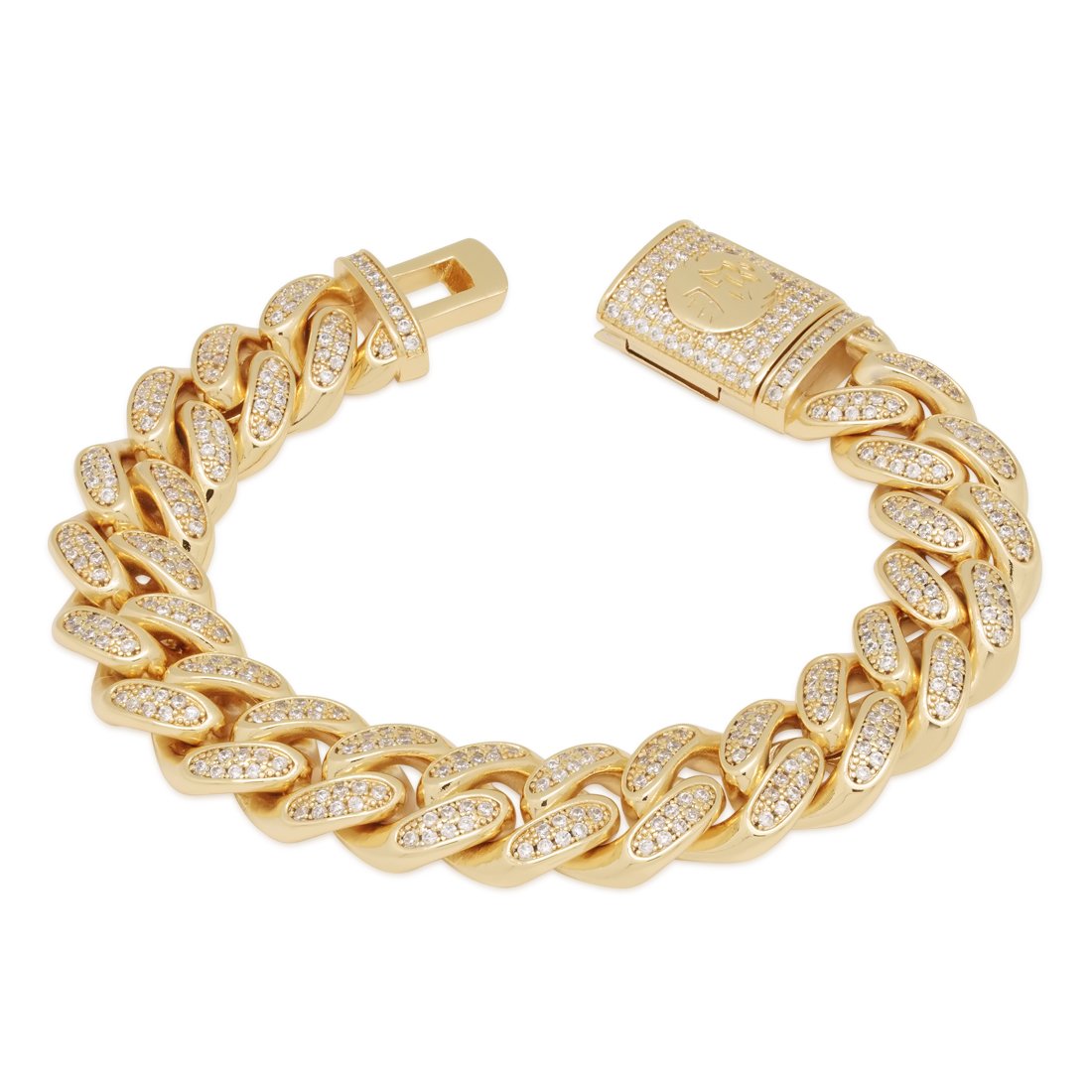 15mm Iced Miami Cuban Link Bracelet in 14K Gold / 7" by King Ice